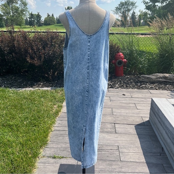 Vintage 80s 90s Acid Wash Denim Relaxed Fit Overall Maxi Jean Dress - Picture 6 of 10